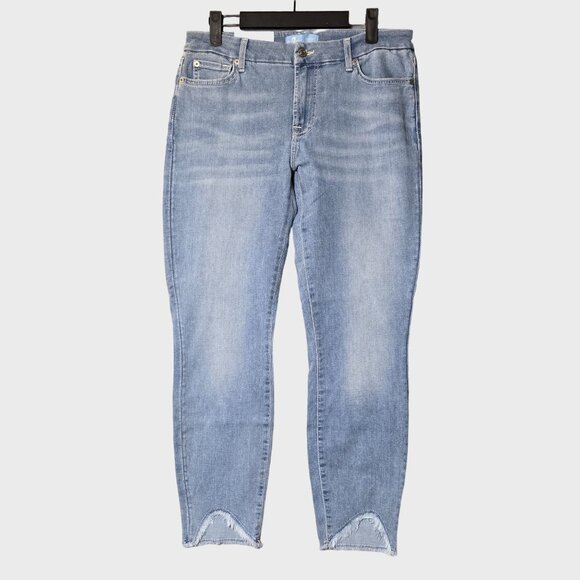 7 For All Mankind Maple Mid Rise Raw Edge Hem Cropped Skinny Jeans Size 30 NWT - Picture 4 of 12